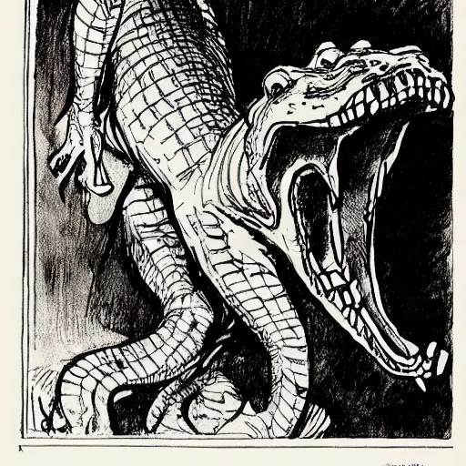 Prompt: heinrich kley illustration of a crocodile running for mayor