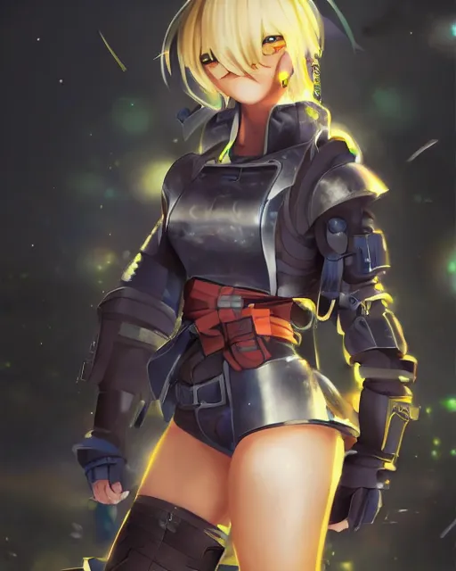 Image similar to full body image of anime girl in mechanic armor in night tokyo by makoto sinkai, perfect face, fine details