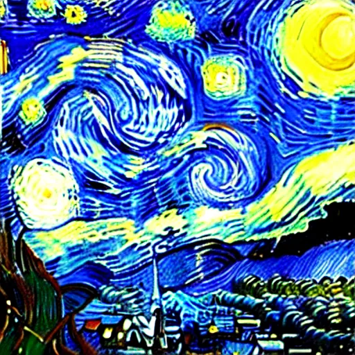 Image similar to starry night by vincent van gogh