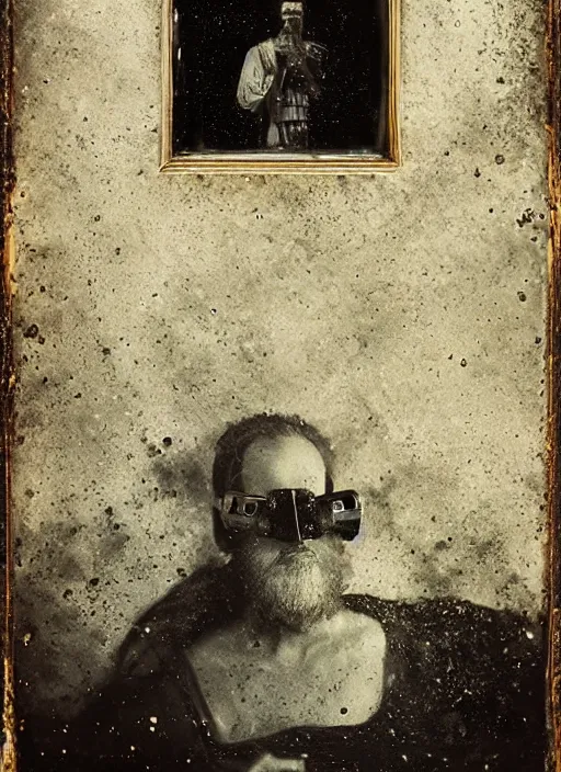 Prompt: old wetplate daguerreotype, portrait of faithless, god is a dj, explosion of data fragments, fractal, intricate, elegant, highly detailed, parallax, leica, medium format, subsurface scattering, by jheronimus bosch and greg rutkowski and louis jacques mande daguerre