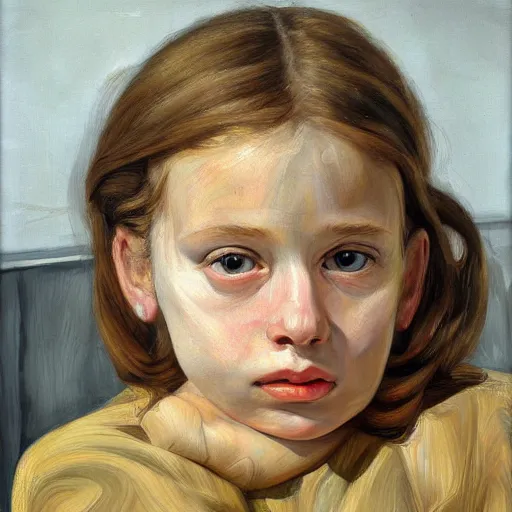 Image similar to high quality high detail painting by lucian freud, hd, cute girl portrait, photorealistic lighting