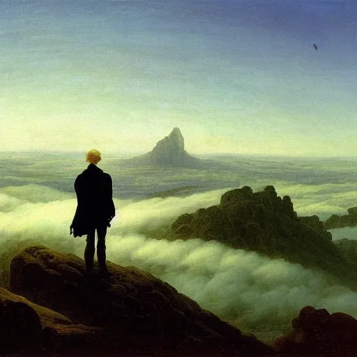 Image similar to Wanderer above the Sea of Fog by Caspar David Friedrich