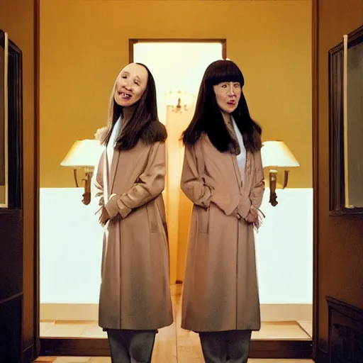 Image similar to ceo of binance changpeng zhao as shelley duvall in the shining movie, axe