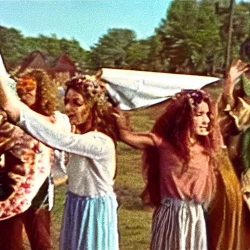 Prompt: vhs 1 9 7 0 s footage of a scene from the movie midsommar