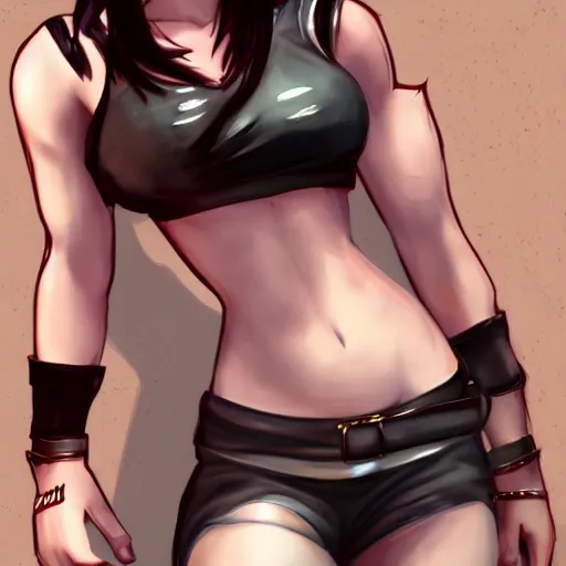 Image similar to high quality digital art of tifa lockhart posing, trending on artstartion, 4k