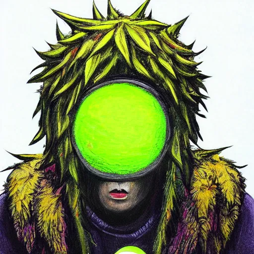 Image similar to a tennis ball monster with angel halo and wings, balaclava, tennis ball, urban, hip hop, rap, colorful, digital art, fantasy, magic, trending on artstation, ultra detailed, professional illustration by Basil Gogos