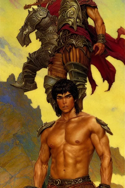 Image similar to tales of earthsea, attractive muscular male with armor, character design, painting by gaston bussiere, craig mullins, j. c. leyendecker, tom of finland