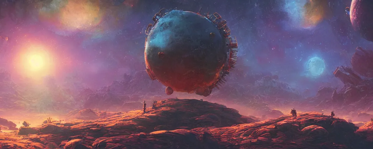 Image similar to ” outer planet landscape, [ cinematic, detailed, epic, widescreen, opening, establishing, mattepainting, photorealistic, realistic textures, octane render, art by paul lehr ] ”