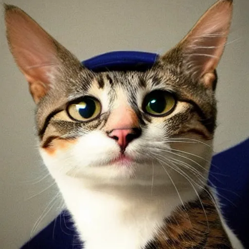 Image similar to cute cat wearing navy uniform, profile picture, realistic, full body