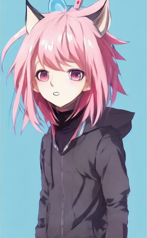 Image similar to character concept art of an cute anime boy with pink hair and wolf ears | | cute - fine - face, pretty face, key visual, realistic shaded perfect face, fine details by stanley artgerm lau, wlop, rossdraws, james jean, andrei riabovitchev, marc simonetti, and sakimichan, tranding on artstation