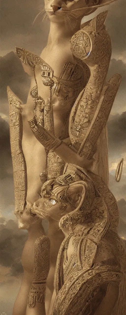 Image similar to goddess bastet, highly detailed, concept art, intricate, sharp focus, einar jonsson and bouguereau