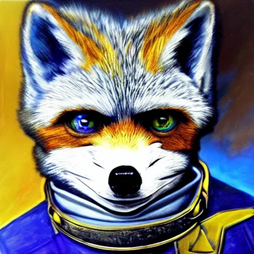Prompt: Intricate five star Star Fox portrait by Pablo Picasso, oil on canvas, HDR, high detail, Photo realistic, hyperrealism,matte finish, high contrast, 3d depth, Centered, masterpiece, vivid and vibrant colors, enhanced light effect, enhanced eye detail,artstationhd
