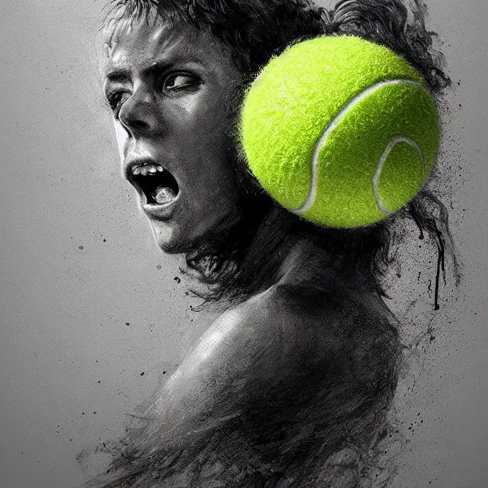 Image similar to cinematic portrait of a cute tennis ball monster in water, chalk, masterpiece, trending on artstation, featured on pixiv, cinematic composition, dramatic pose, beautiful lighting, sharp details, hyper - detailed, hd, hdr, 4 k, 8 k, art by basil gogos