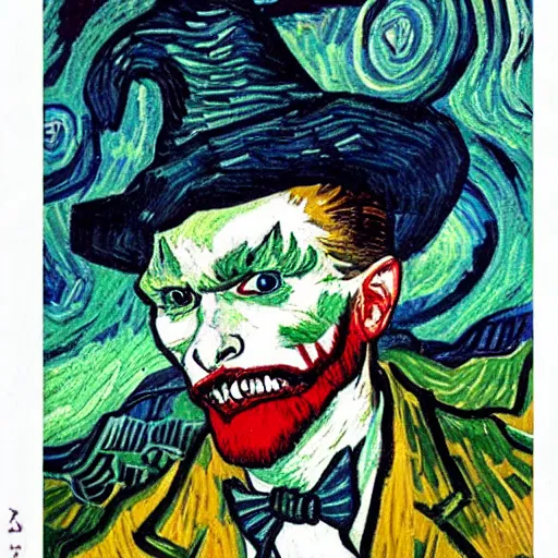 Image similar to “joker card designed by vincent van gogh”