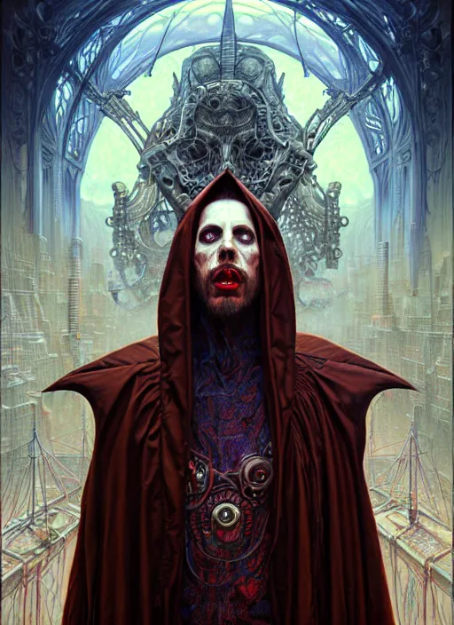 Prompt: portrait of mephistopheles, hyper detailed masterpiece, dystopian background, jean giraud, digital art painting, darkwave goth aesthetic, lovecraftian, artgerm, donato giancola and tom bagshaw