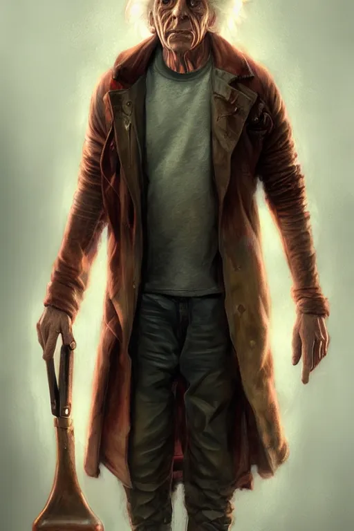 Image similar to character art by bastien lecouffe - deharme, doc emmett brown, absolute chad