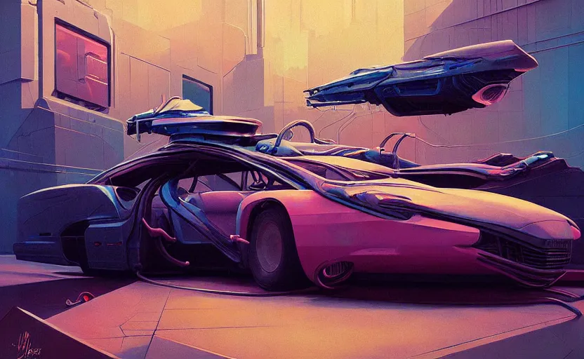 Prompt: Futuristic cyberpunk car,highly detailed, very coherent, painted by Francis Bacon and Edward Hopper, Wayne Barlowe, painted by James Gilleard, surrealism, airbrush, art by JamesJean