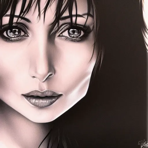 Prompt: a beautiful detailed portrait of natalie imbruglia age 2 3, by artgerm, high details