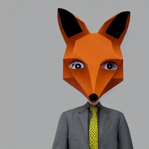 Prompt: a humanoid fox with a face inspired by mr. bean