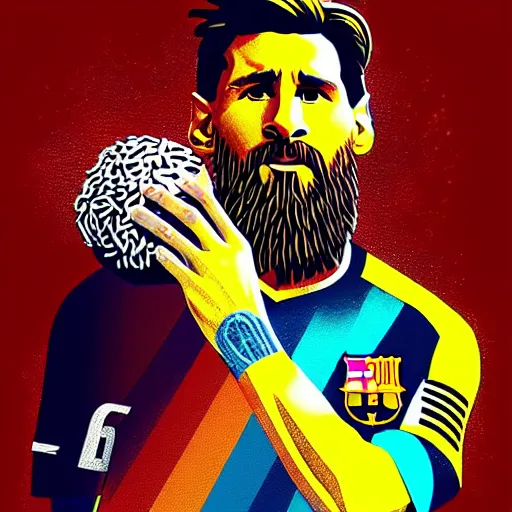 lionel messi with a majestic beard eating a kfc zinger | Stable ...