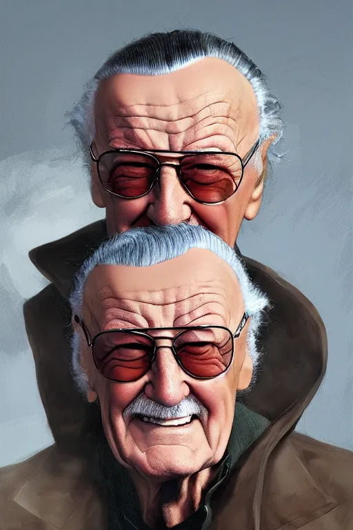 Image similar to Stan Lee on a caravaggio cloudy background, intricate, elegant, highly detailed, artstation, concept art, smooth, sharp focus, illustration, , digital art from artstation, digital art from deviantart, by Stjepan Sejic, Ruan Jia, and Mandy Jurgens, and Artgerm, and william adolphe bouguereau