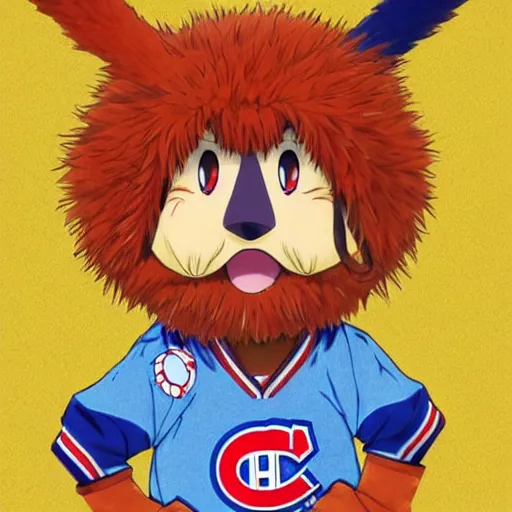 Image similar to anime Portrait of Youppi the Habs Montreal Canadiens Mascot as a very cute powerful and friendly pokemon, highly detailed anime, high evolution, 1990s, legendary, smooth, sharp focus, dynamic lighting, intricate, trending on ArtStation, illustration pokemon, art by WLOP