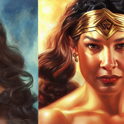 Image similar to Morgan Freeman dressed as Wonder Woman portrait art by Donato Giancola and Bayard Wu, digital art, trending on artstation, 4k