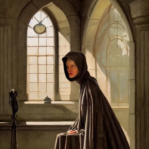 Prompt: detailed face of an intelligent cloaked scholarly woman with kind eyes in a architectonic victorian courtyard at a science expo, atmospheric, ambient, pj crook, syd mead, livia prima, artgerm, greg rutkowski, nick alm, casey baugh