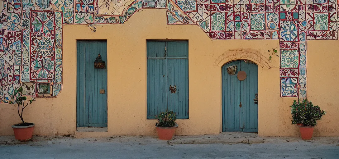 Prompt: exterior of mission revival house with portuguese tiles. monterey, ca. fujinon premista. portra 8 0 0.