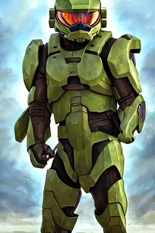 Image similar to slowpoke pokemon playing as master chief, oil on canvas, intricate, 8 k highly professionally detailed, hdr, cgsociety