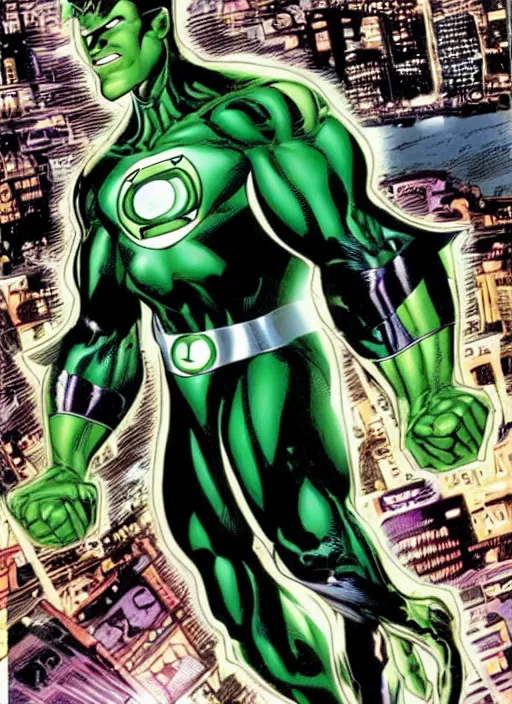 Image similar to 1 9 9 8 issue of a comic book cover depicting green lantern by ed mcguinness, masterpiece ink illustration,