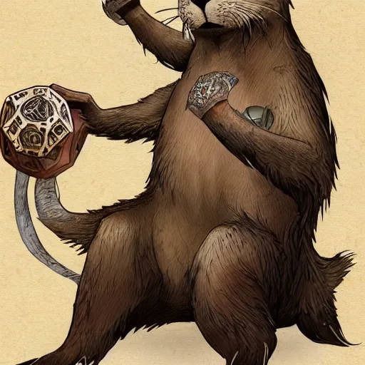 Image similar to an otter as a Dungeons and dragons wizard character art