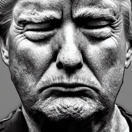 Prompt: Donald Trump's mugshot, crying, by Lee Jeffries, inking,