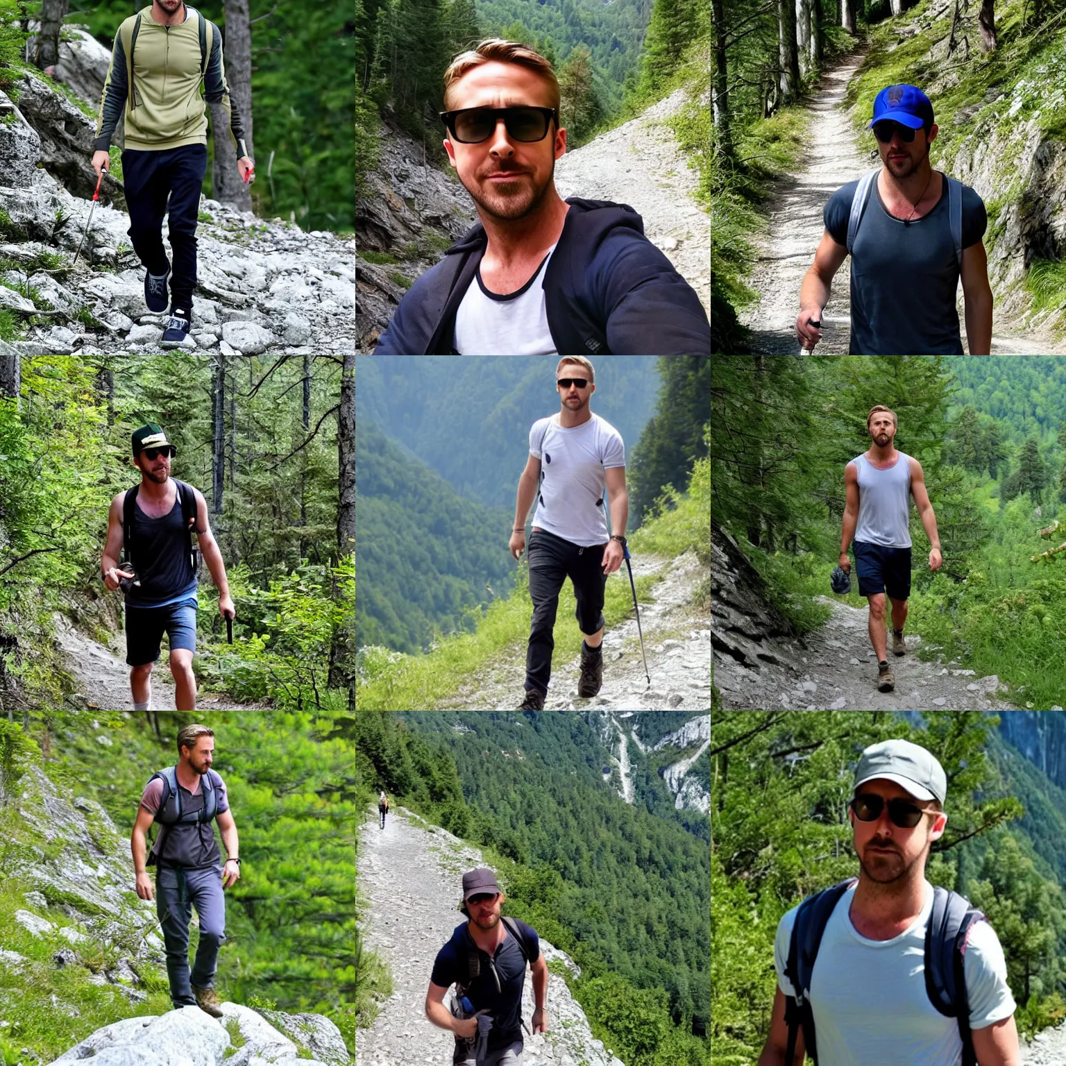 Prompt: Ryan gosling hiking in Slovenia