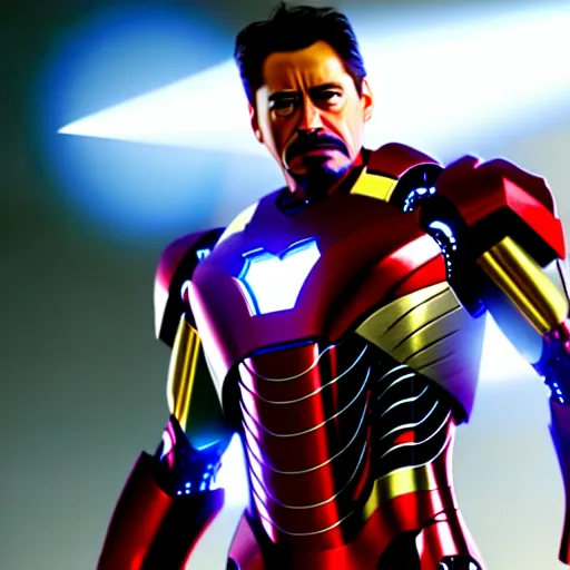 Prompt: photorealistic, hyperdetailed portrait of tony stark wearing a fully chrome iron man suit, night, city, rain, dense fog, hd, 8 k resolution, unreal engine 5