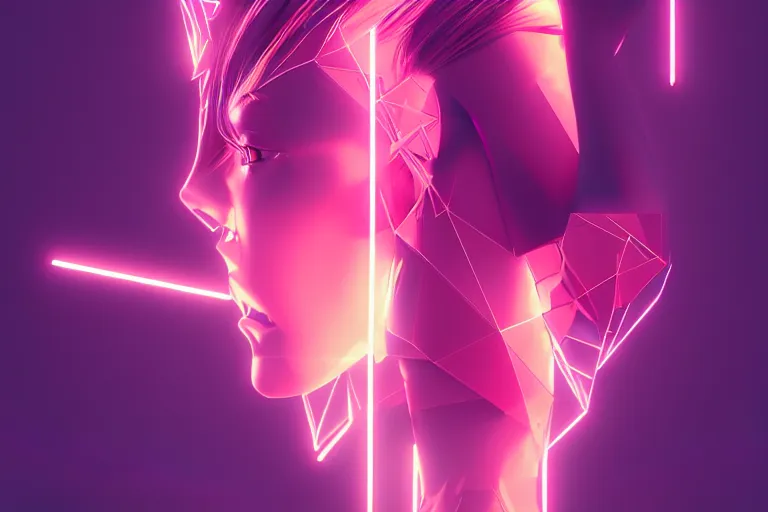 Prompt: photo of goddes (of war) in (((neon lighting)) DISPACEMENTS Displacements, elegant, highly detailed, smooth, sharp focus, illustration, beautiful, geometric, trending on artstation, cinematic, artwork by WLOP
