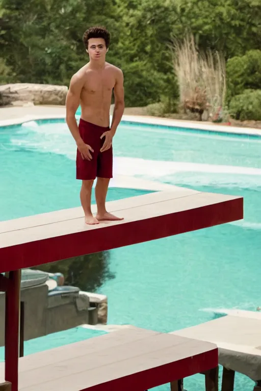 Image similar to skinny young jake t. austin standing on the diving board, red weapon 8 k s 3 5, cooke anamorphic / i lenses, highly detailed, cinematic lighting