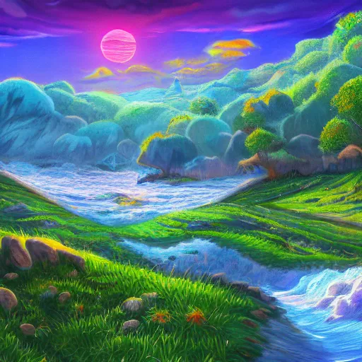 Prompt: always the sun, beautiful strange detailed summer landscape painting 8k resolution deviantart trending on Artstation concept art digital illustration