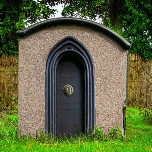 Prompt: outdoor toilet in gothic style, high quality photo