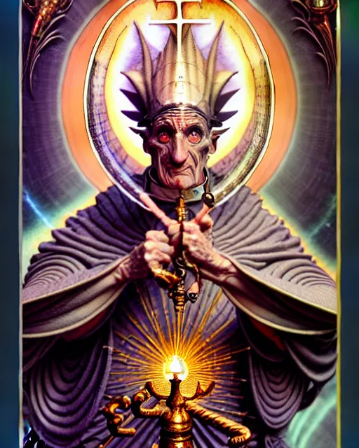 Image similar to the pope tarot card, fantasy character portrait made of fractals, ultra realistic, wide angle, intricate details, the fifth element artifacts, highly detailed by peter mohrbacher, hajime sorayama, wayne barlowe, boris vallejo, aaron horkey, gaston bussiere, craig mullins