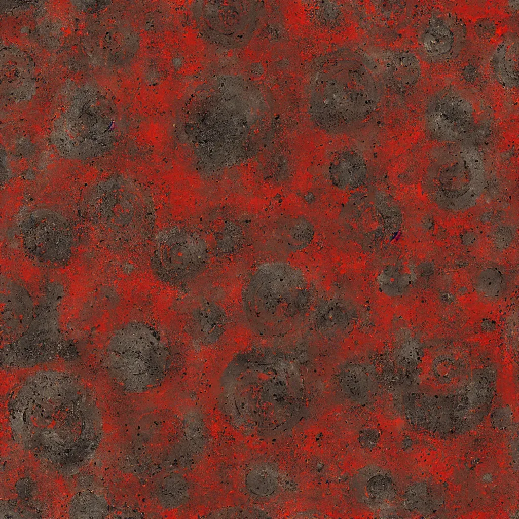 Prompt: scifi, panels, rivets, cut lines, organic, diffuse texture, red paint, bright ( ( ( rusty ) ) ) metal wall seamless game texture, by dean cornwell, nc wyeth, painterly, 4 k, textures. com, high resolution, paintchips