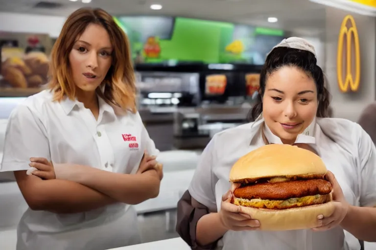 Image similar to mcdonalds human between two sesame seed buns, commercial photograph