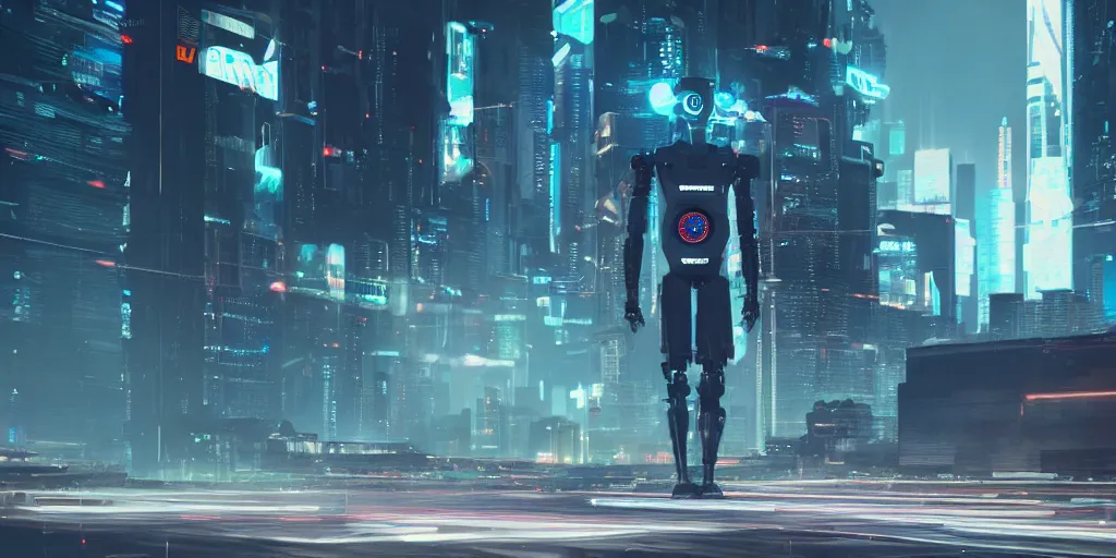 Prompt: cyberpunk robot, future retro, cinematic, hazy, wide shot, cgsociety, shot on arri alexa
