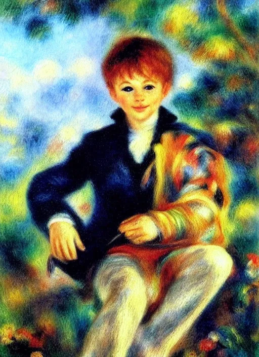 Image similar to lifelike oil painting portrait of peter pan by renoir