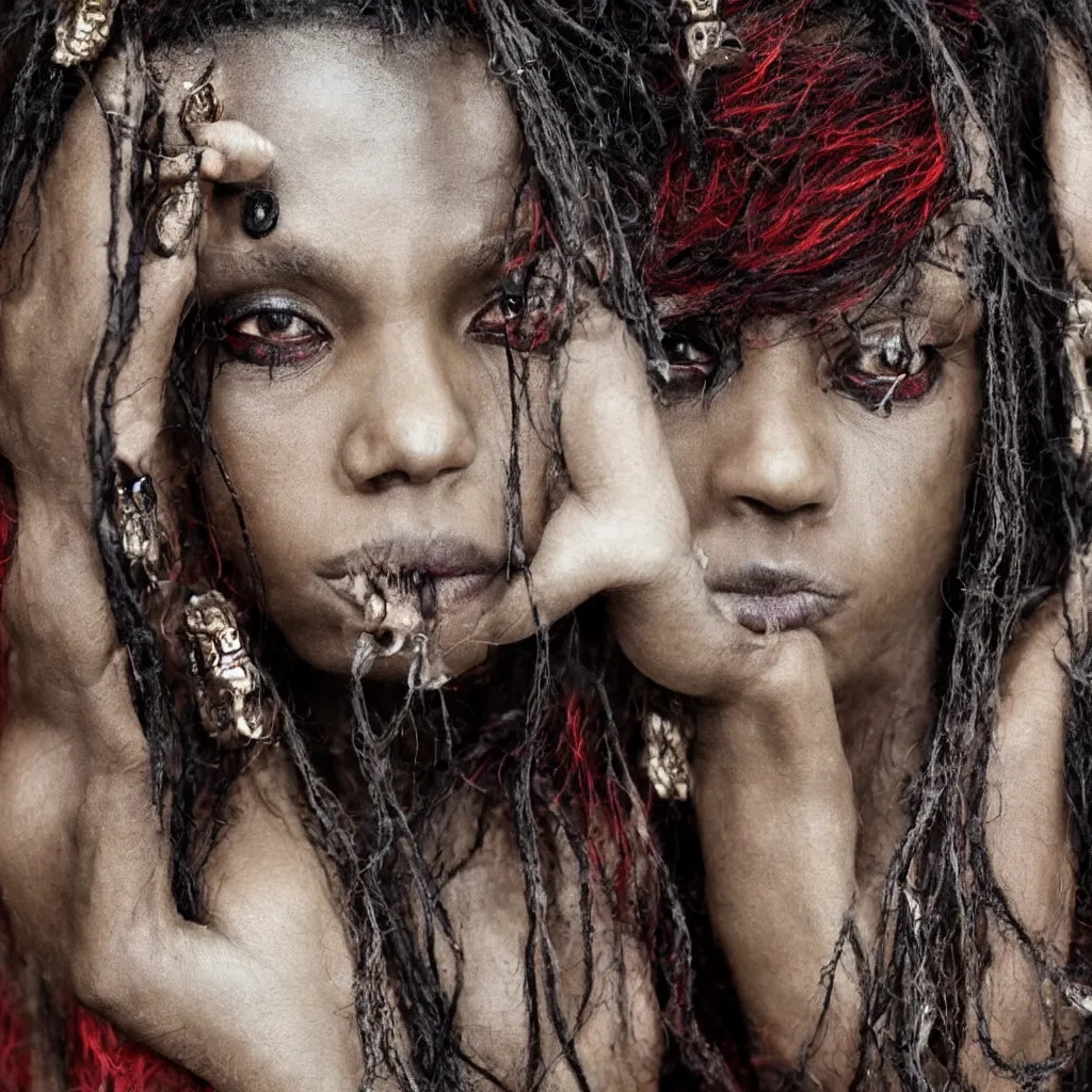 Image similar to elha saresi, eyes of a demon, ancient african androgynous vampire