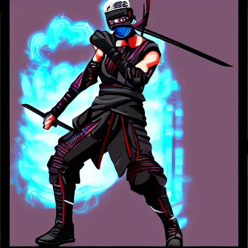 Image similar to a cyberpunk ninja fighting and wielding an electric kyoketsu - shoge!!! concept art, award winning. 4 k