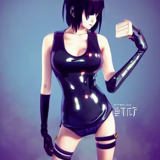 Prompt: a beautiful young japanese eimi fukada alluring instagram model in elaborate latex tank top, jrpg tank top made from latex demon faces, concept art by akira toriyama and wlop and ilya kuvshinov and artgerm. aesthetic, gorgeous, stunning, alluring, attractive, artstation, deviantart, pinterest, digital art