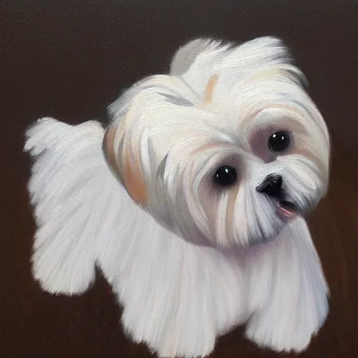 Image similar to white and blonde shih tzu painting, portrait, oil painting