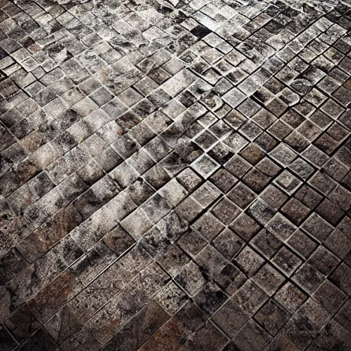 Image similar to ttop down tile texture of abandonned metal floor, ancient mecanisme, steampunk, substance painter, artstation, octane render, vray, 4 k