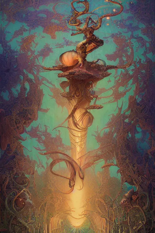 Image similar to the most wonderful dream you ever had, tarot card, fantasy drawing made of fractals, ultra realistic, wide angle, art nouveau, intricate details, rainbowshift, vivid colors, highly detailed by peter mohrbacher, wayne barlowe, maxfield parrish, aaron horkey, gaston bussiere, craig mullins